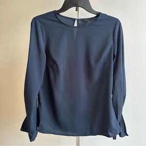 Banana Republic Navy Blue Long Sleeve Blouse | Keyhole Back | Size XS | Workwear